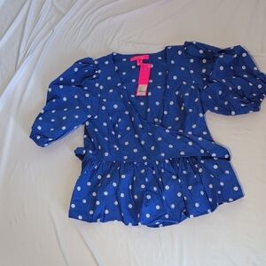 Lilly Pulitzer Vibrant Blue and White Dot Blouse